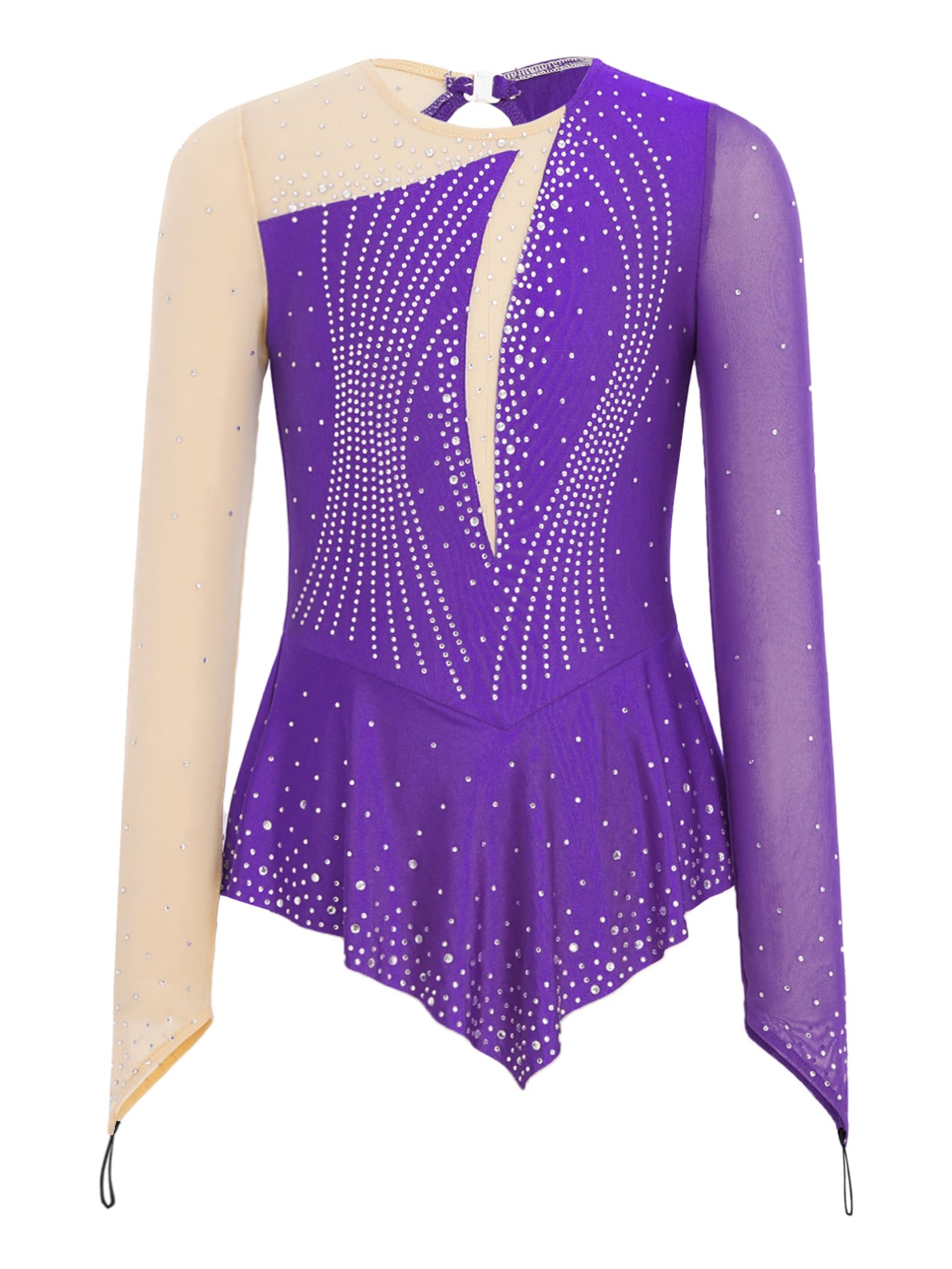 ranrann Enfant Fille Robe Patinage Artistique Manches Longues Strass Justaucorps Gymnastique Costume Danse sur Glace Patinage Tenue