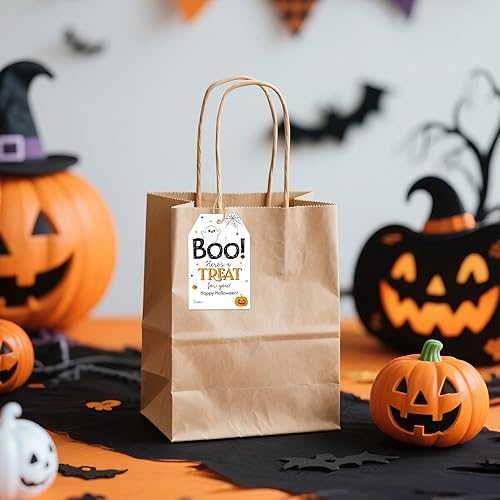 Miniatura 4 de G2PLUS 50 etiquetas de feliz Halloween, etiquetas de regalo de Halloween con cuerda, etiqueta de papel blanco fantasma para bolsa de dulces,