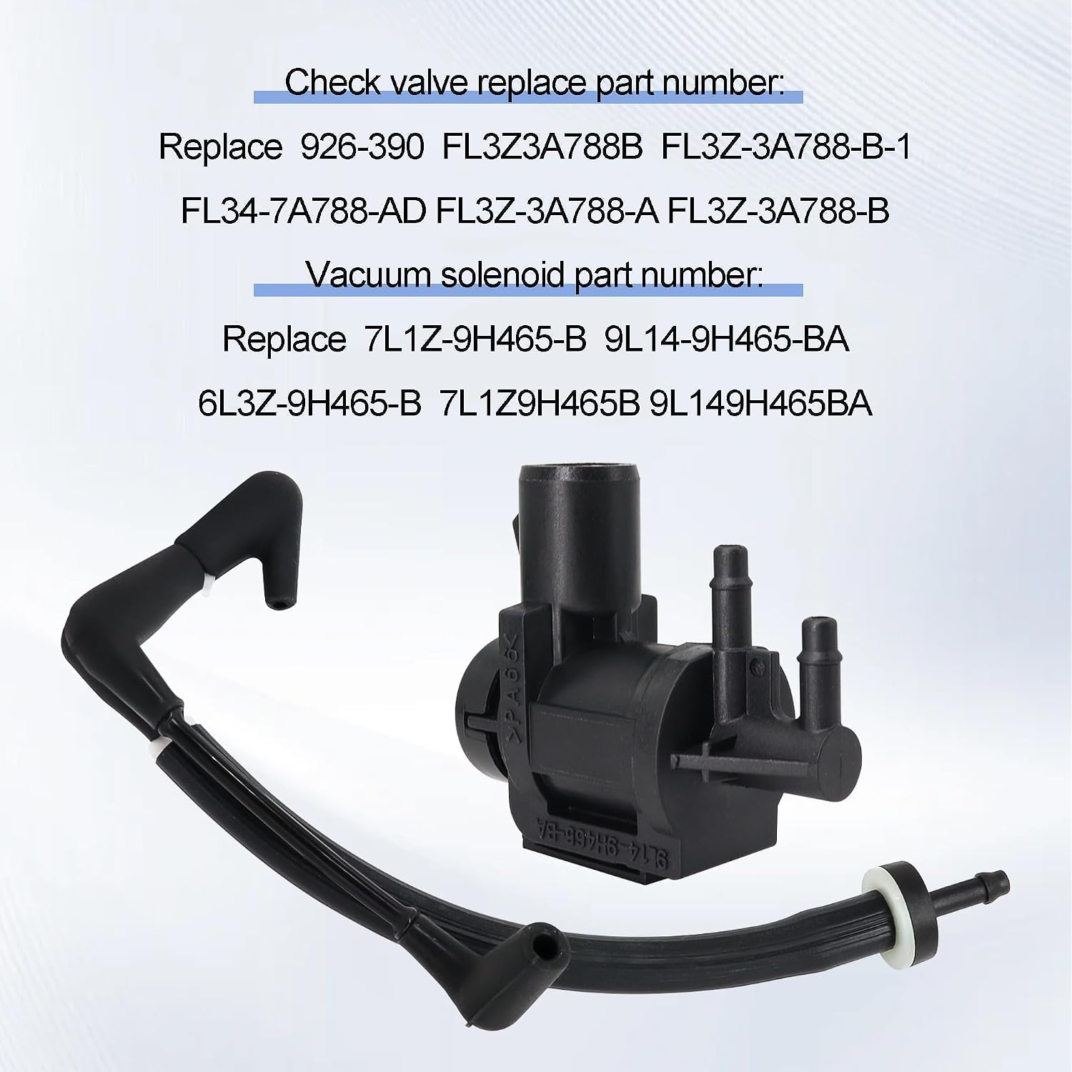 7L1Z-9H465-B 4x4 Vacuum Solenoid Valve and FL3Z-3A788-B Auto-Locking Hub Vacuum Line Tube Check Valve Combo Kit for Ford F150 2015-2020 Expedition Lincoln Navigator 2018+