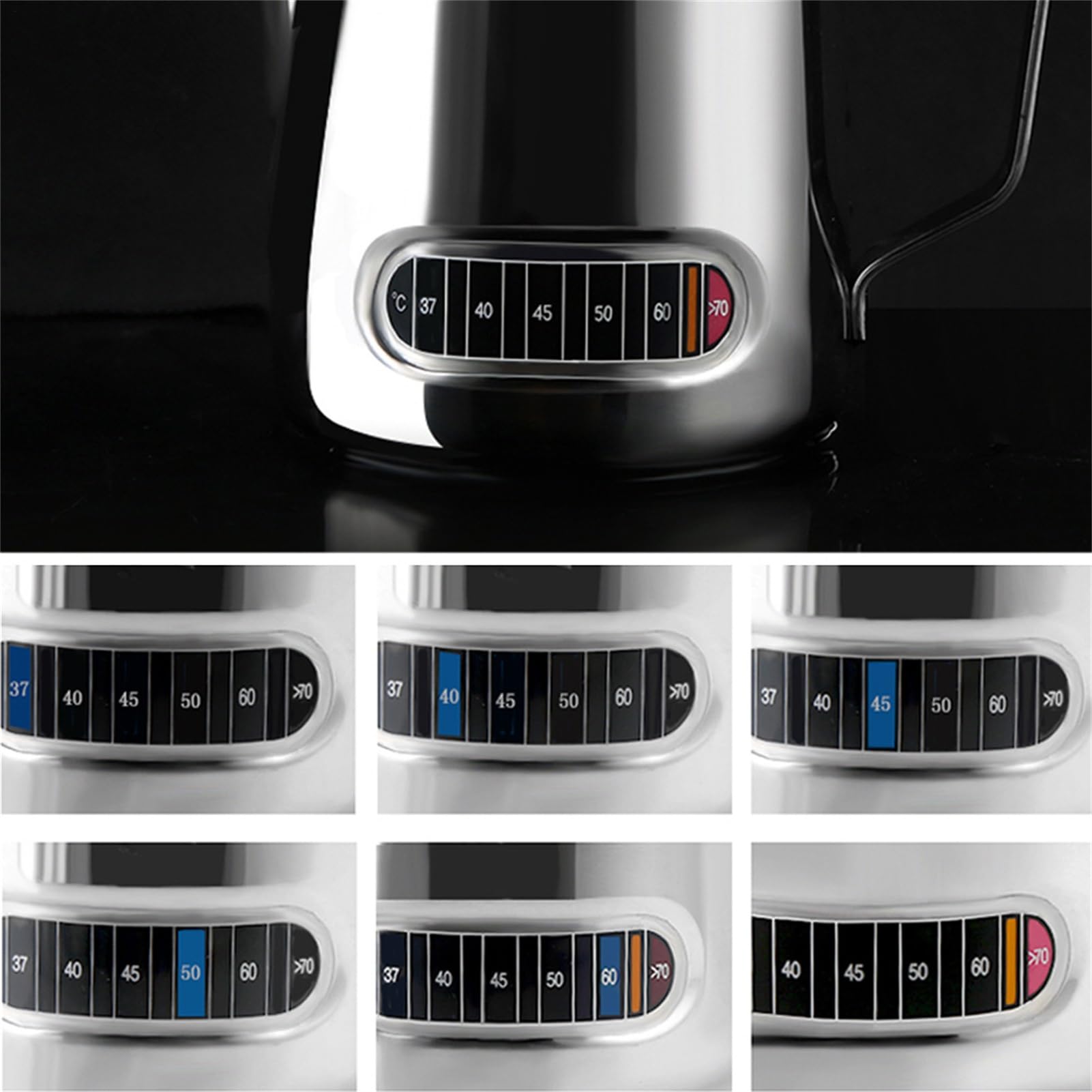 Liquid Crystal Thermometer Strip Set, Temperature Indicator Stickers for Bottles, Easy Read Adhesive Display for Coffee Cups, Fermentation, Brewing, Beverages, 2.34x0.74 Inches