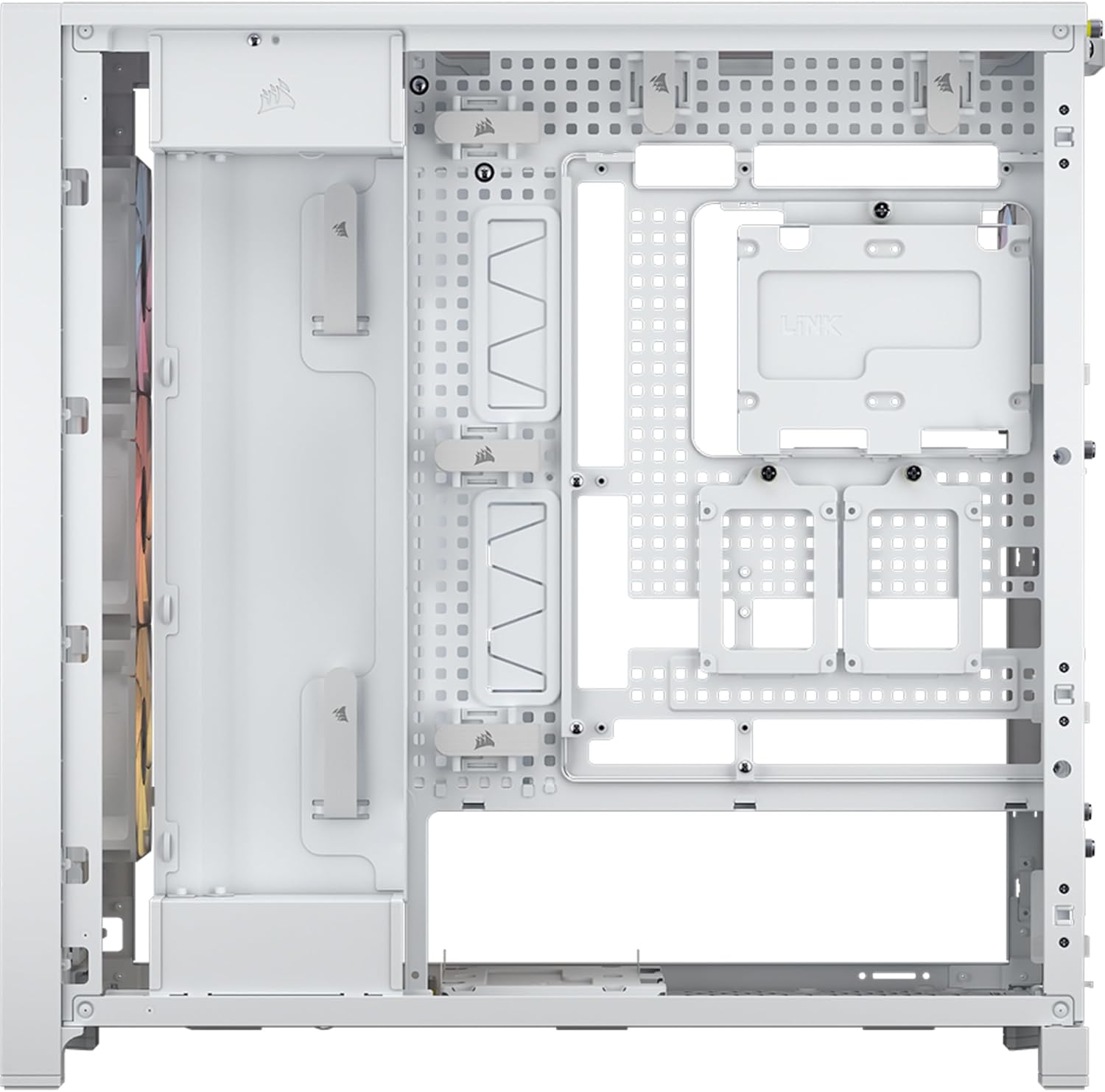 CORSAIR Frame 5000D RS ARGB Modular High Airflow Mid-Tower PC Case – 4X Pre-Installed RS ARGB Fans, InfiniRail™ Fan Mounting System, ASUS BTF, MSI Project Zero, Gigabyte Project Stealth – White