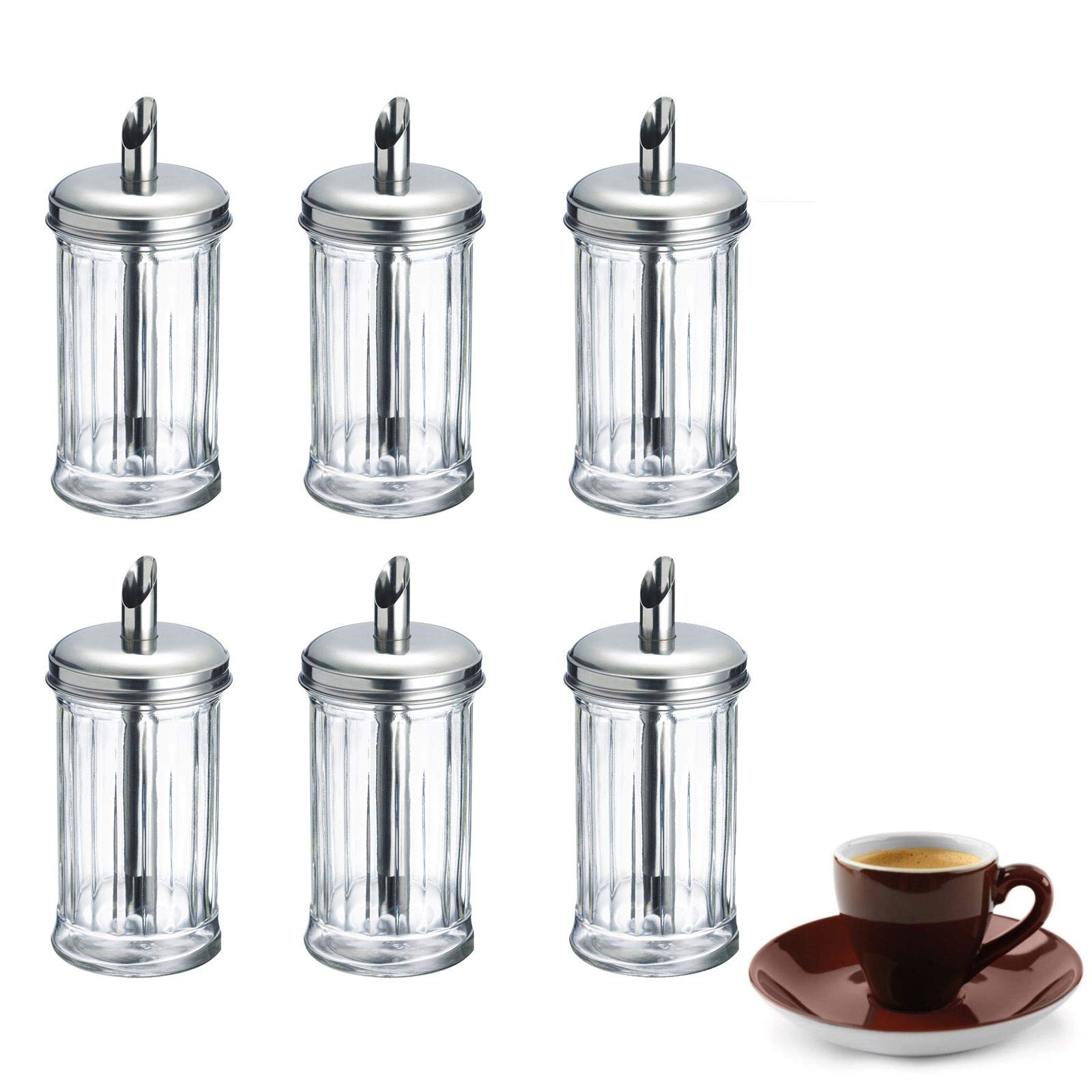 Westmark Sugar Dispenser, 6 pieces, Volume: 300 ml each, Glass/Stainless Steel, New York, Silver/Transparent, 652422E2