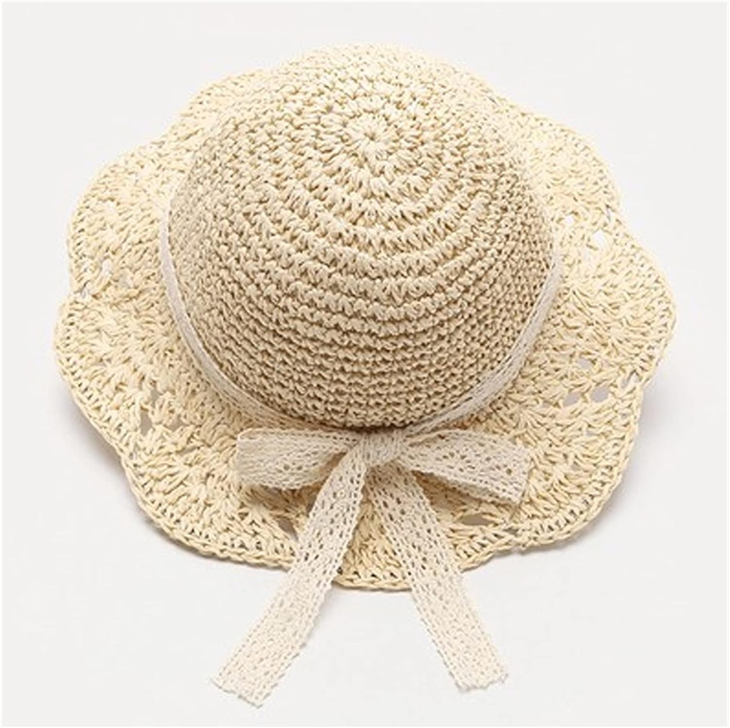 日よけ帽 夏の子供たちの麦わら帽子の赤ちゃん女の子の レースキャップ弓ビーチsun Hatワイドブリムキッズプリンセス旅行サンシェードの帽子 夏の帽子 出群 Color Beige 24 Size 7 S Months