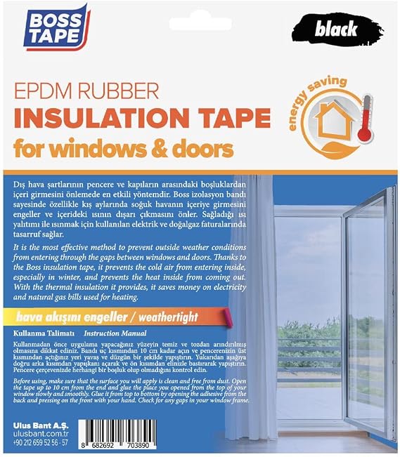Boss Tape EPDM Kauçuk Pencere Kapi Izolasyon Bandi, 5mm X 15mm X 5mt Boyut, Siyah