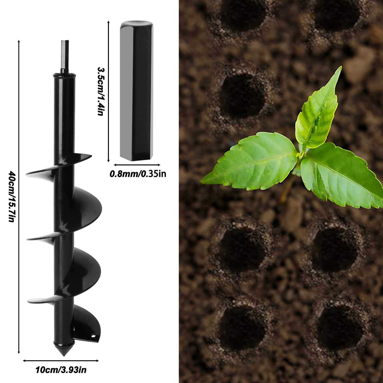 Garden Drill Bit for Planting 10x40cm/4x22cm, Bulb Planting Auger, Fence Post Digger Tool, 3/8" Hex Drive - Image 4