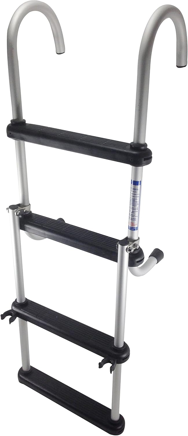 Pactrade Marine Pontoon Folding 4 Steps Tube Boarding Removable Ladder Aluminum Silver