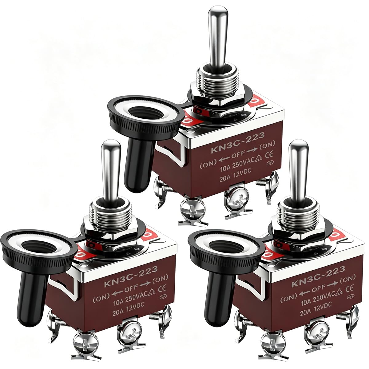 Produktbild von Heschen Kippschalter C523A – DPDT, 3 Stellungen (Ein/Aus/Ein), 15A 250V AC – Mit 6 Flachsteckern, Metallgehäuse, CE-geprüft