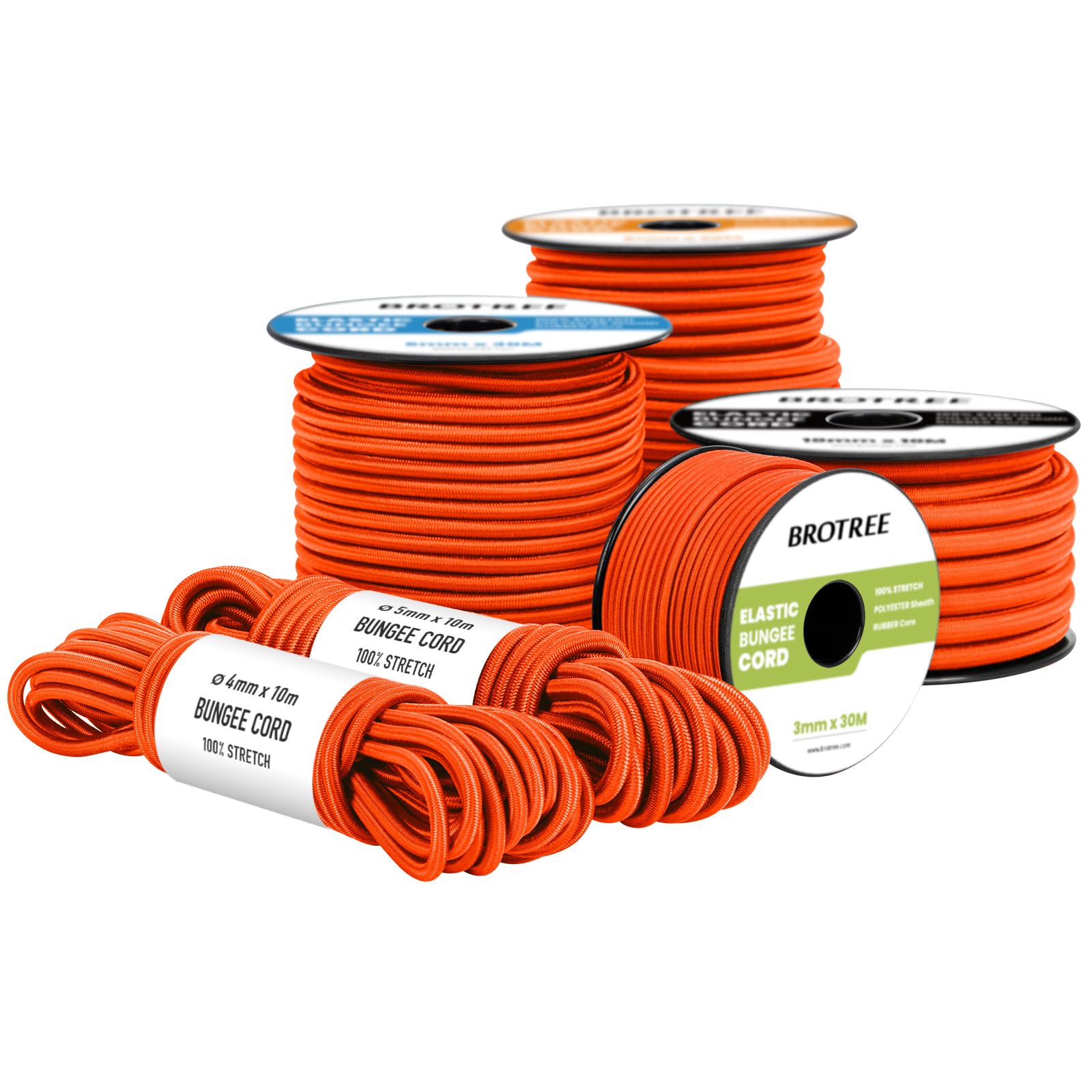 Brotree Bungee Cord Elastic Shock Cord 3mm x 30m Bungee Rope Heavy Duty for Trailer, Tarpaulin, Tent Pole, Kayak and Backpack - Orange