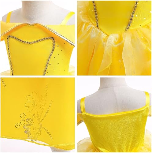 Miniatura 4 de REXREII - Vestido de princesa Bella de La bella y la bestia, disfraz para niñas de Halloween, Navidad, cosplay elegante, fiesta, cumpleaños o baile