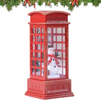 Red Phone Box Lamp - UK Telephone Box LED Light, Retro Night Light | Snowman LED Lamp, London Style Desk Lamp, Vintage Home Decor Accent, Novelty Lighting Fixture, Unique Gift for Home or Off |