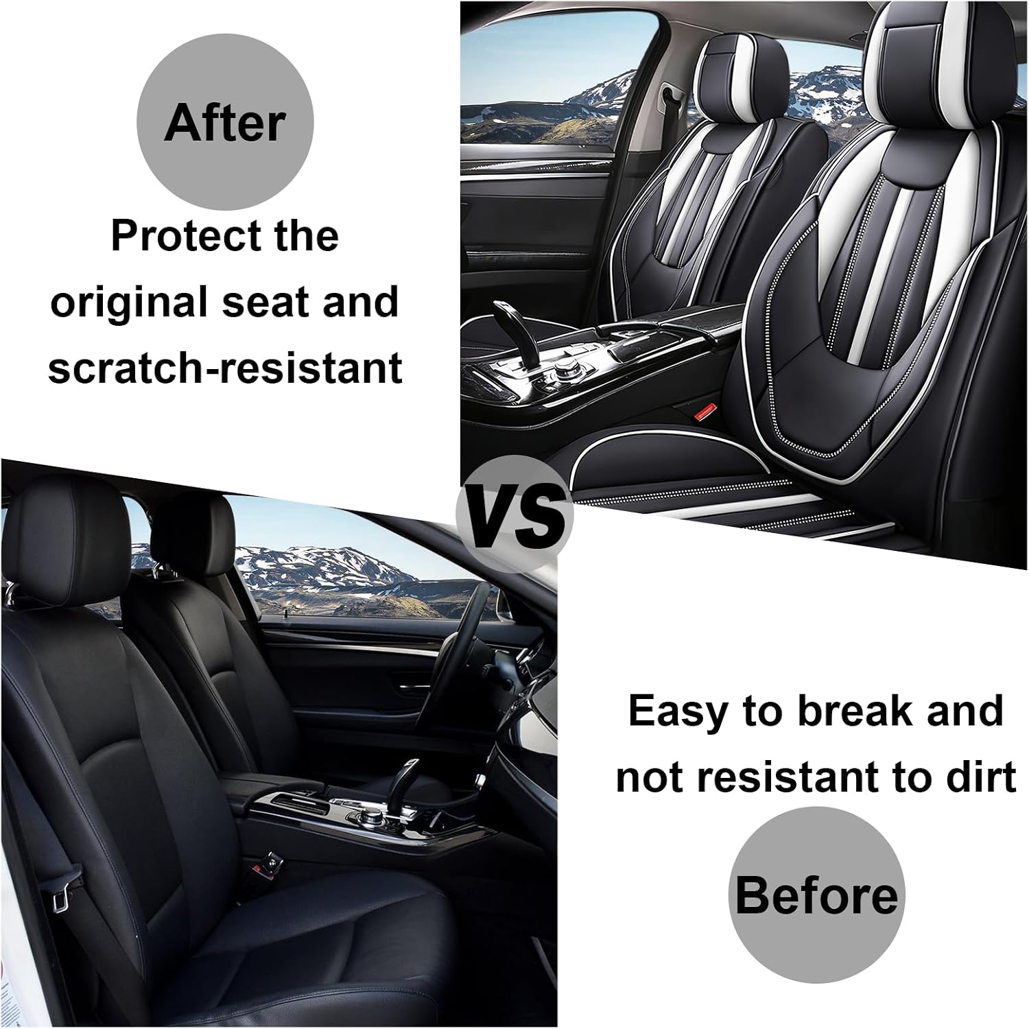 Front Set for Nissan Frontier Car Seat Covers 2000-2025, Waterproof Nappa Leather Car Seat Protector, Anti-Slip and Comfortable Car Seat Cover&Accessories(2 Seats/Black White)