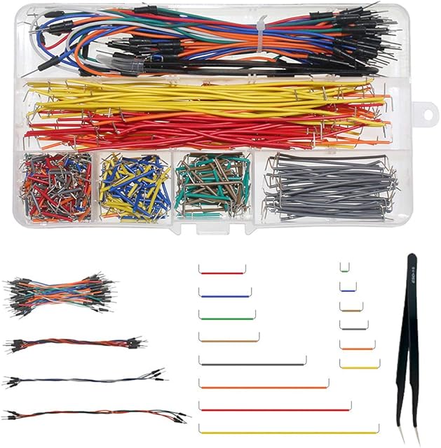 WayinTop Breadboard Jumper Wires Assorted Kit, Preformed Breadboard U-Shape Jumper Wires 14 Assorted Length + Solderless Flexible Breadboard Jumper Cables M/M + Tweezer for Breadboard Prototyping