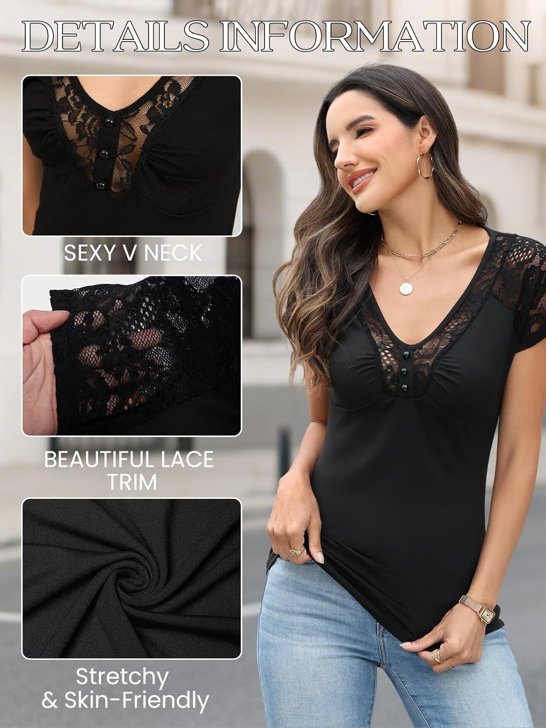 YOINS Women Camis Shirts Tanks Top Basic Sexy V Neck Sleeveless Sliming Lace Details Vest - Image 3