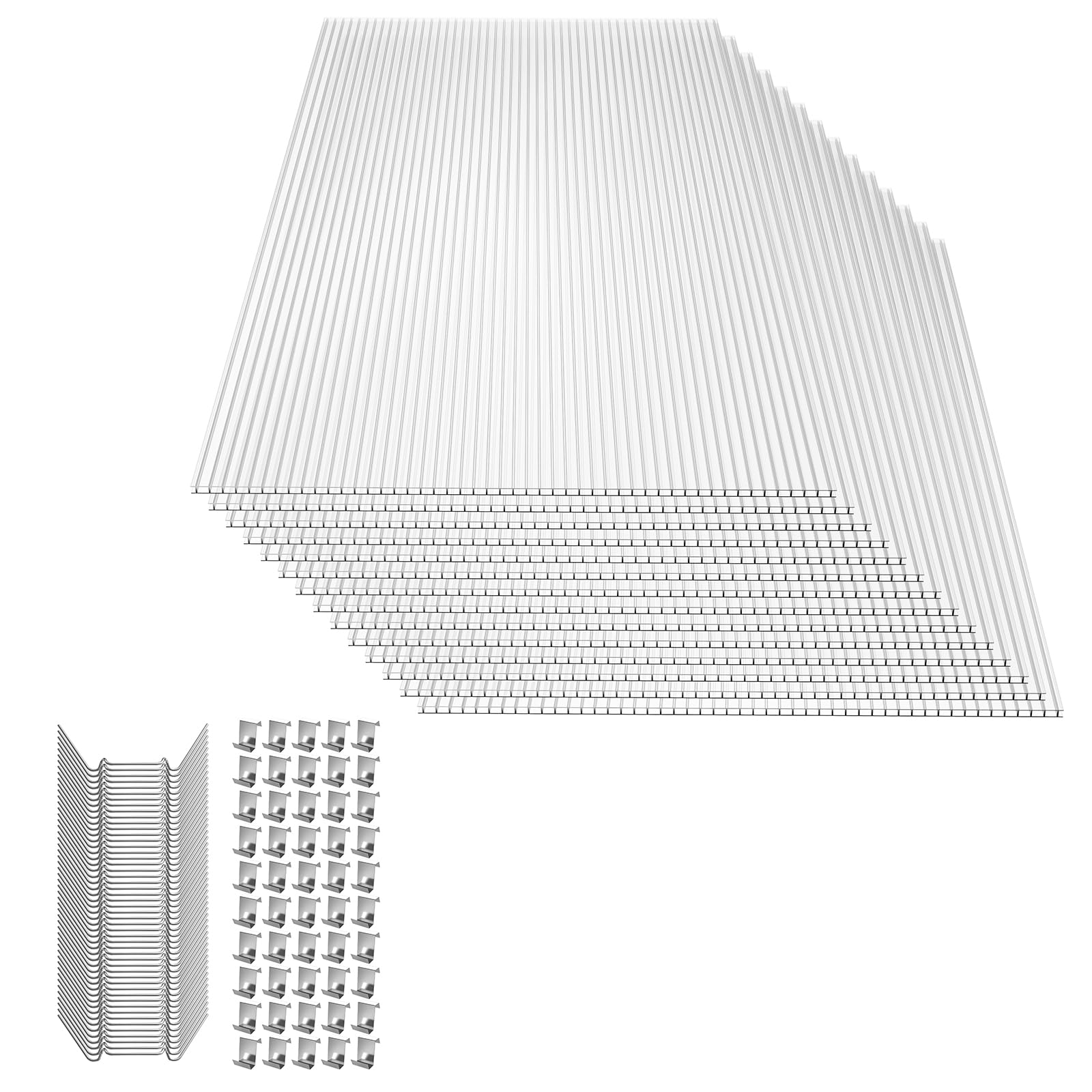 YUNGFONG 14pcs Polycarbonate alvéolaire, Feuilles De Polycarbonate, Feuilles Multiparois Antichoc, Convient Aux Serres Et Jardins, Épaisseur 4mm, 60,5 x 121cm