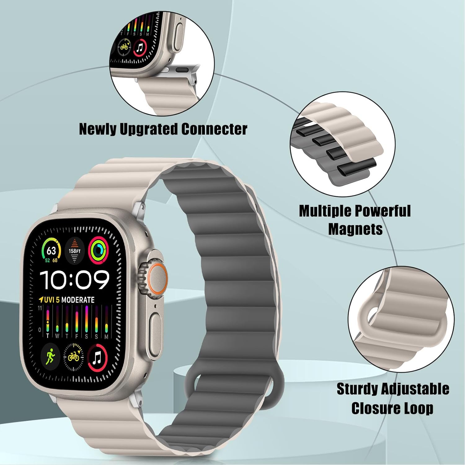 HITZEE Compatible with Apple Watch Band 49/46/45/44/42/41/40/38mm, Double Sided Silicone Magnetic Band Compatible for iWatch Ultra 3/2/1 Series 11 10 9 8 7 SE3 6 5-1 (42/44/45/46/49mm, Starlight Gray) - Image 4