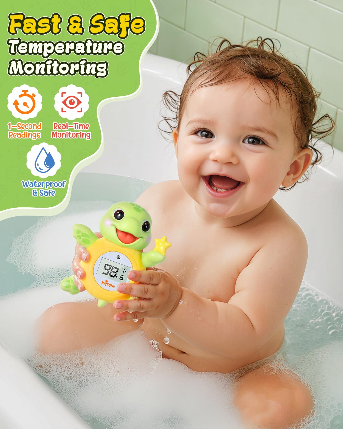 Baby Badethermometer, Digitaler Wassertemperaturmonitor für Neugeborene & Kleinkinder, genaue Temperaturmessungen, BPA-frei, °F/°C, schwimmendes Schildkrötenspielzeug mit Badewassersicherheit