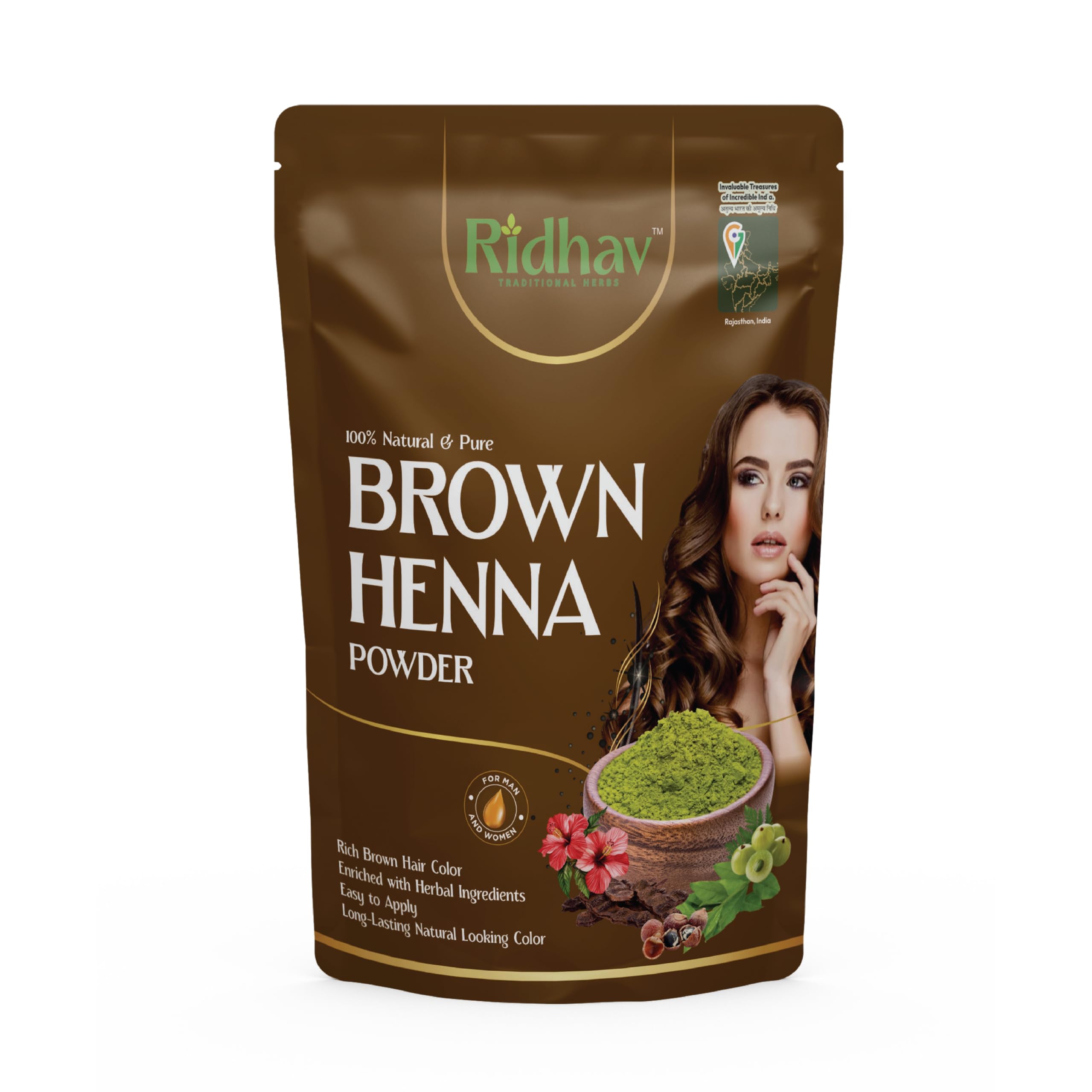 Herbal Brown Henna for Hair, 100g | Henna with Amla, Shikakai & Hibiscus | Rich Brown Tone with Grey Blending & Natural Shine | Herbal Hair Colour for All Types Smooth & Manageable-image-10