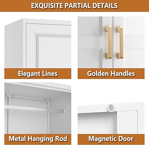 Miniatura 7 de Armario de metal con puertas y estantes, armario independiente de 71 pulgadas de alto para colgar ropa, armario grande con barra para colgar para