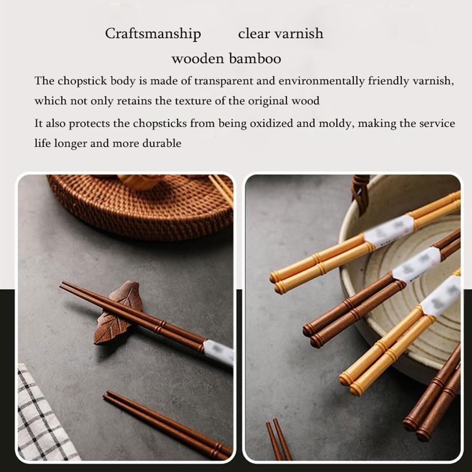 Baguettes Baguettes Baguettes en Bois Baguettes en Bambou 23Cm Baguettes Pointues pour Meubles Baguettes Antidérapantes Durables et Durables(A-5 Pairs)