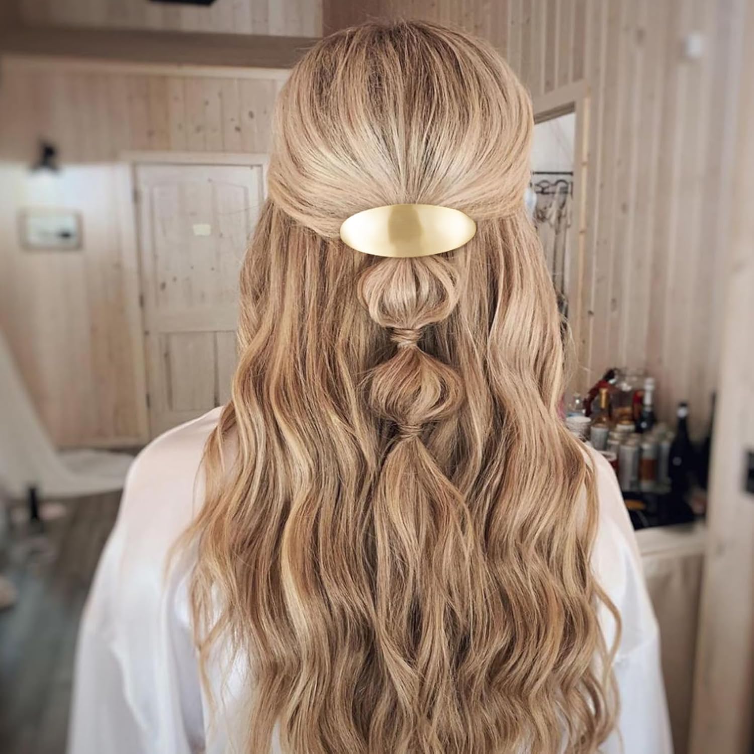 2pcs French Metal Oval Hair Barrettes for Women, Non-Slip Simple Large Hair Clip, Vintage Brushed Hair Accessories for Long Short Curly Straight Thick Thin Wavy Hair-Gold - Image 3