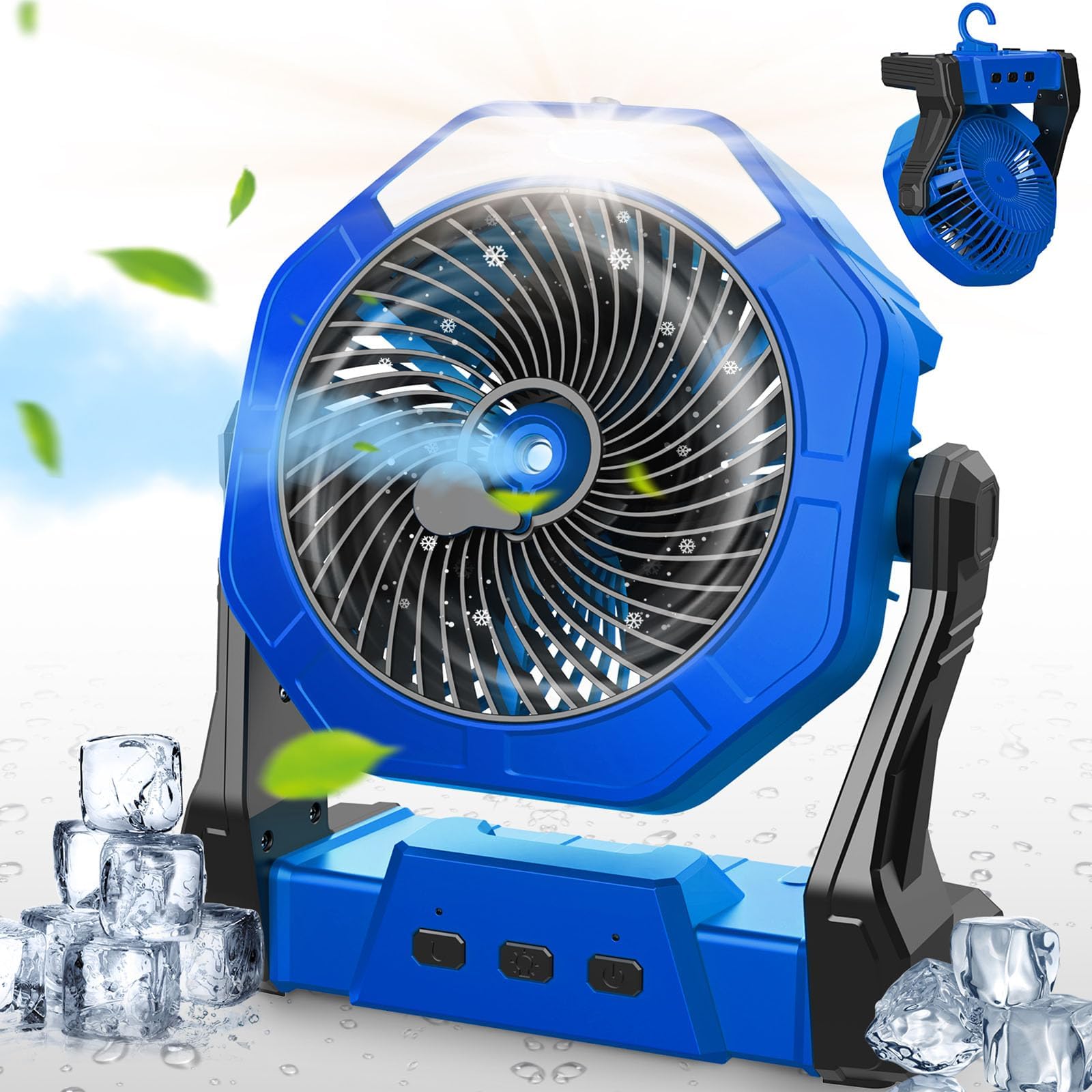 Ausic 2023 Updated Portable Desk Misting Fan, 10000mAh Battery Operated Rechargeable Fan, Mister fan with Light & Hook & 250ml Water Tank, Camping Fan for Tent, Table, Travel, Office, Bedroom, Home