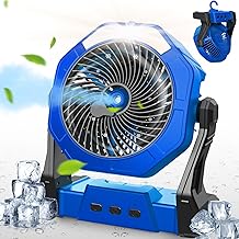 Ausic Portable Misting Camping Fans, [Max 35H Runtime] Outdoor Cooling Fan for Patios, 8 Inch Battery Operated Rechargeable Fans, Water Spray Fan with LED Light, Travel Beach Camp Essential