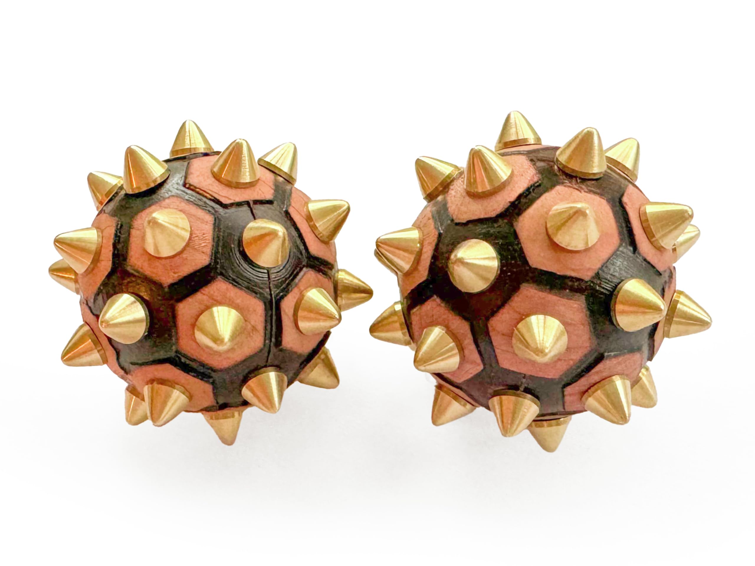 2x Igelball aus Holz und Messing | handgemacht, Naturprodukt | Akupressur, Massage, Entspannung | DBT Skills gegen Anspannung