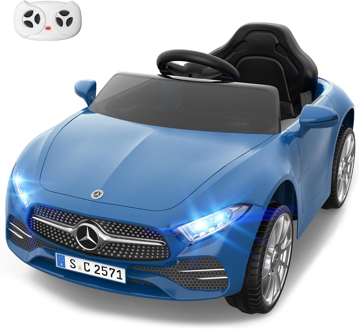 12V Licensed Electric Car with Remote Control, Kids Ride On Car with Bluetooth Music Player, 3.1MPH Max Speed, Battery Powered Toddler Roadster Birthday Gift for Boys and Girls-Blue