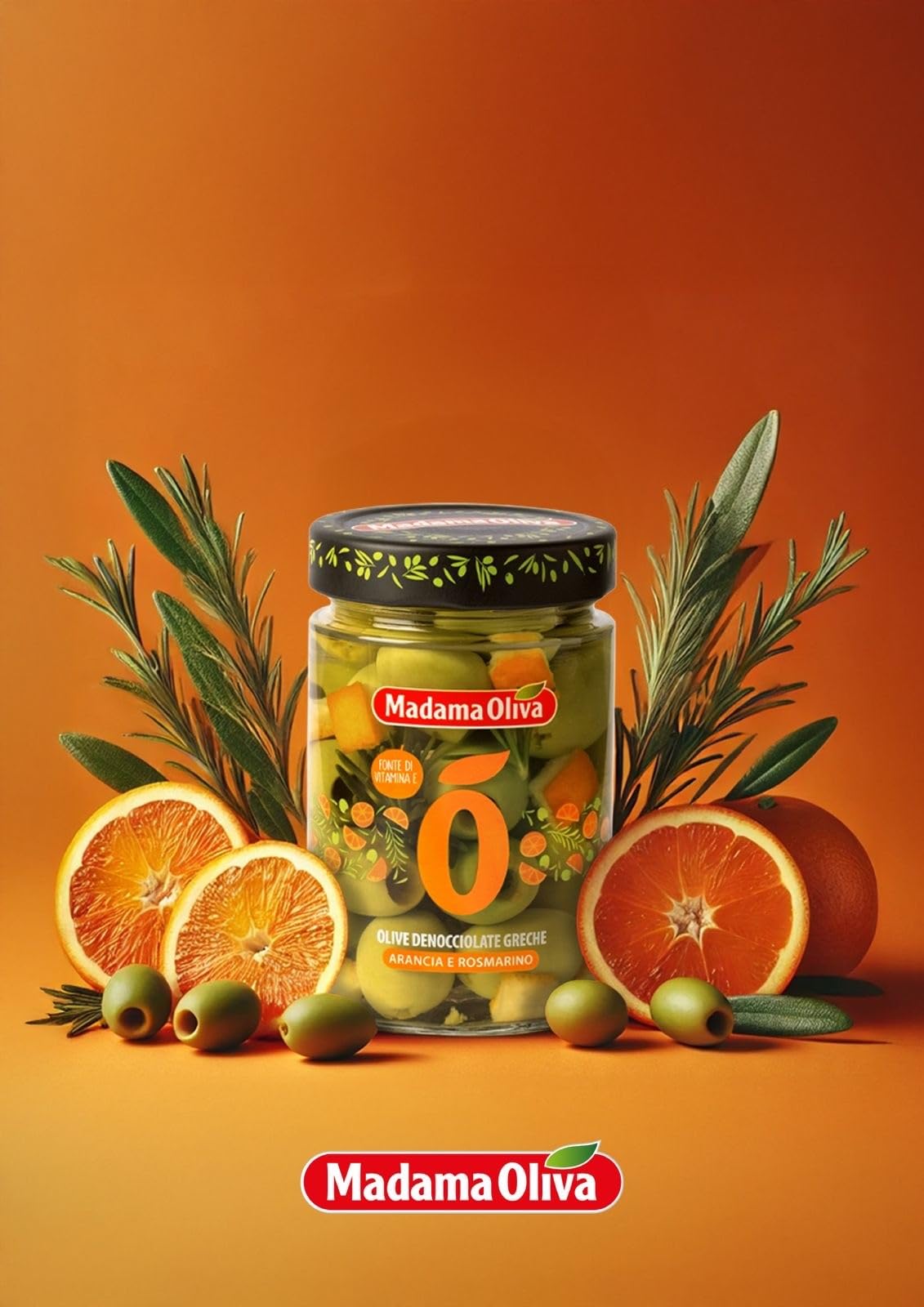 Madama Oliva Greek Pitted Green Olives 300 g, Halkidiki Variety, Orange and Rosemary Flavour, Castelvetrano Processing, Packed in Brine, Intense and Aromatic Flavour 3