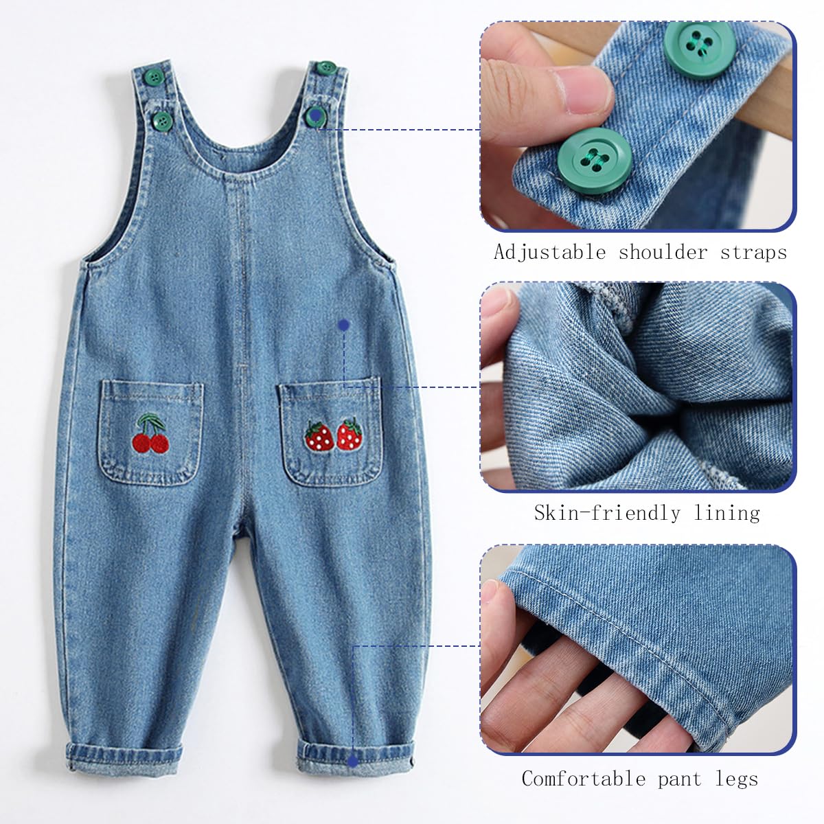 Salopette Neonato Unisex in Denim di Cotone, Tuta a Bottoni Regolabile (6M-5A) - Jeans Elastici Morbidi, Completo Monopezzo per Gioco