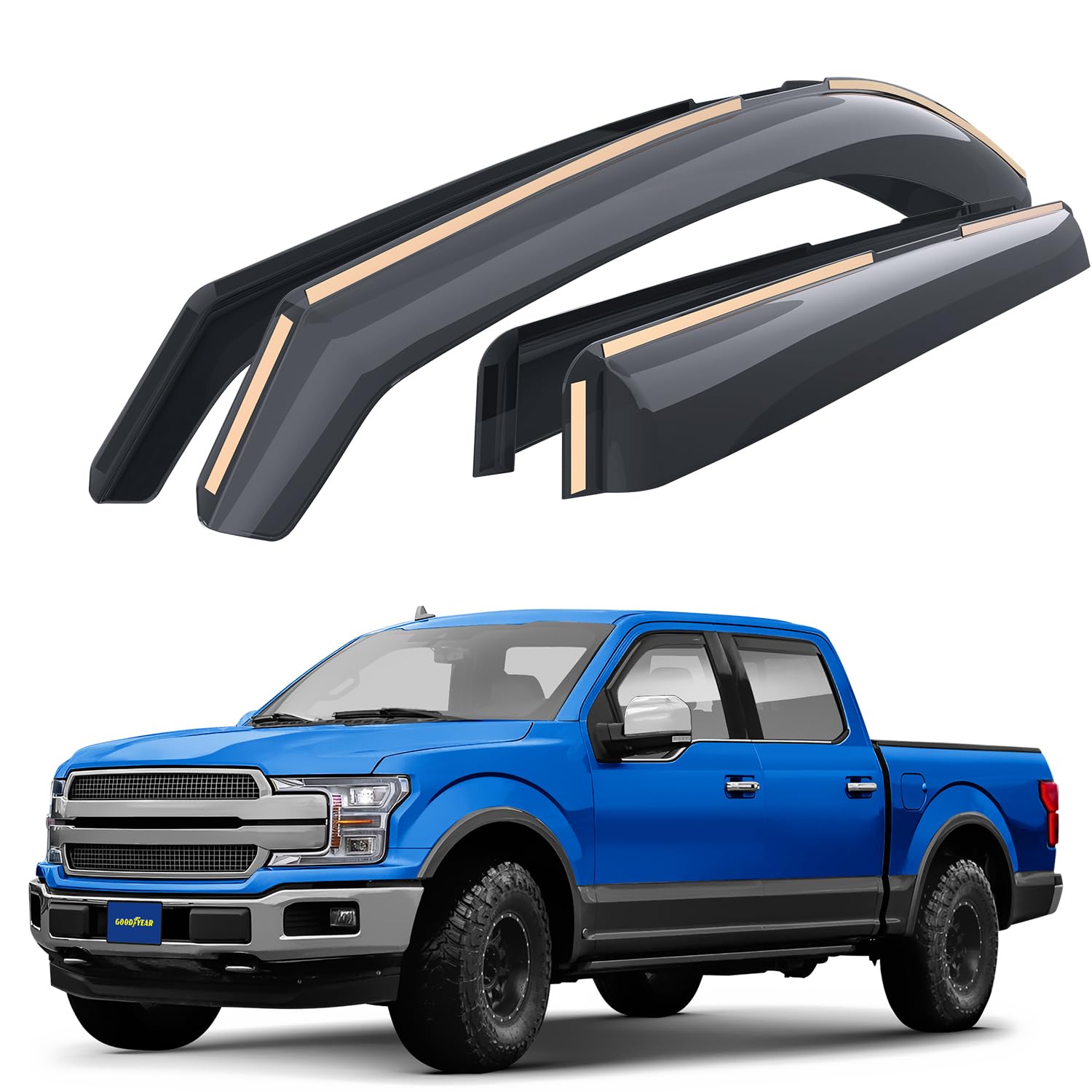 Goodyear Shatterproof in-Channel Window Deflectors for Ford F150 2015-2020 SuperCrew, Rain Guards, Window Visors for Cars, Vent Deflector, Car