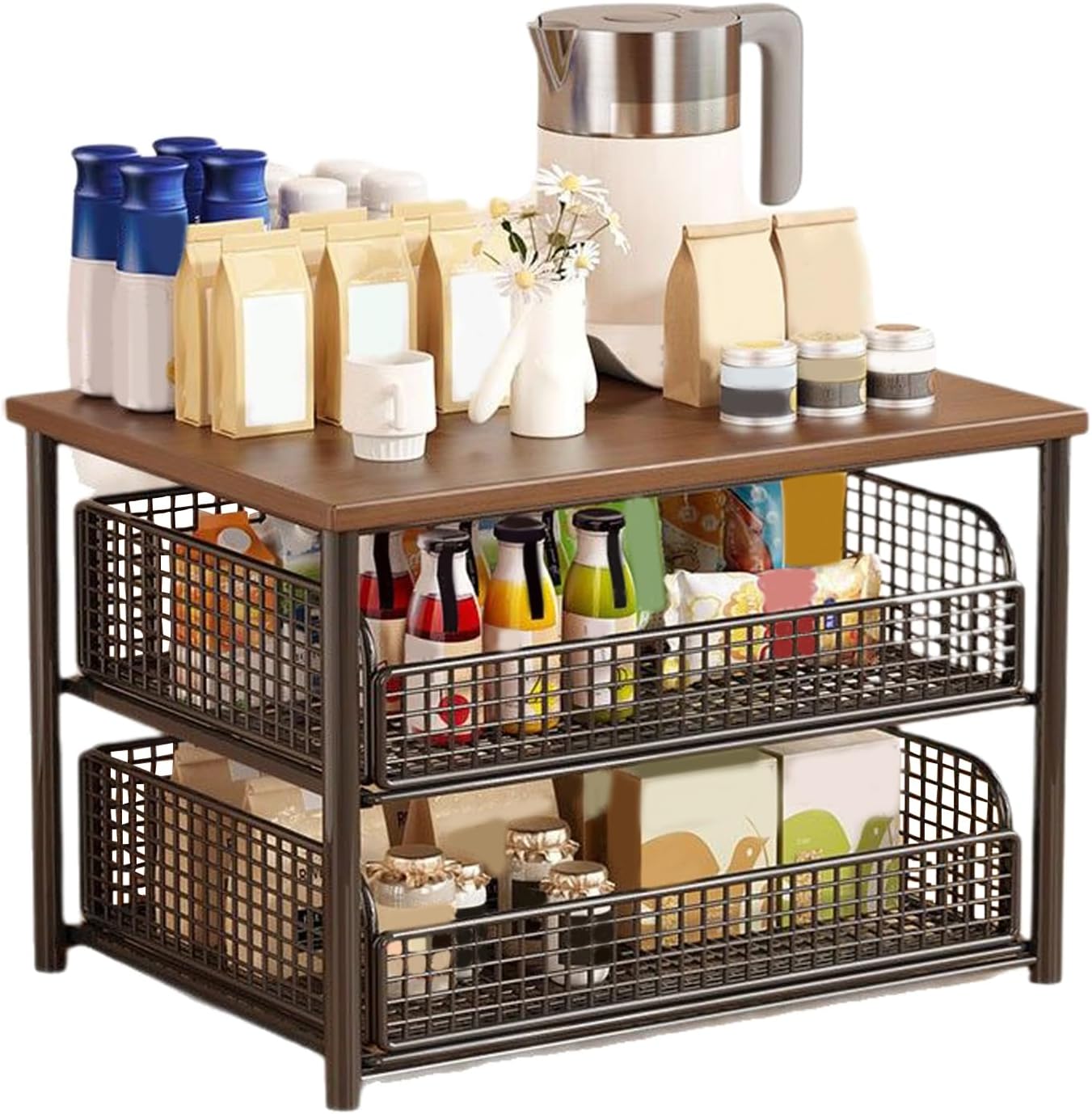Modern Coffee Station - Espresso Pod Holder, Metal Tiered Shelves | Kitchen Countertop Storage Rack System for Home Apartment Hotel Cafe Bathroom Bedroom Study