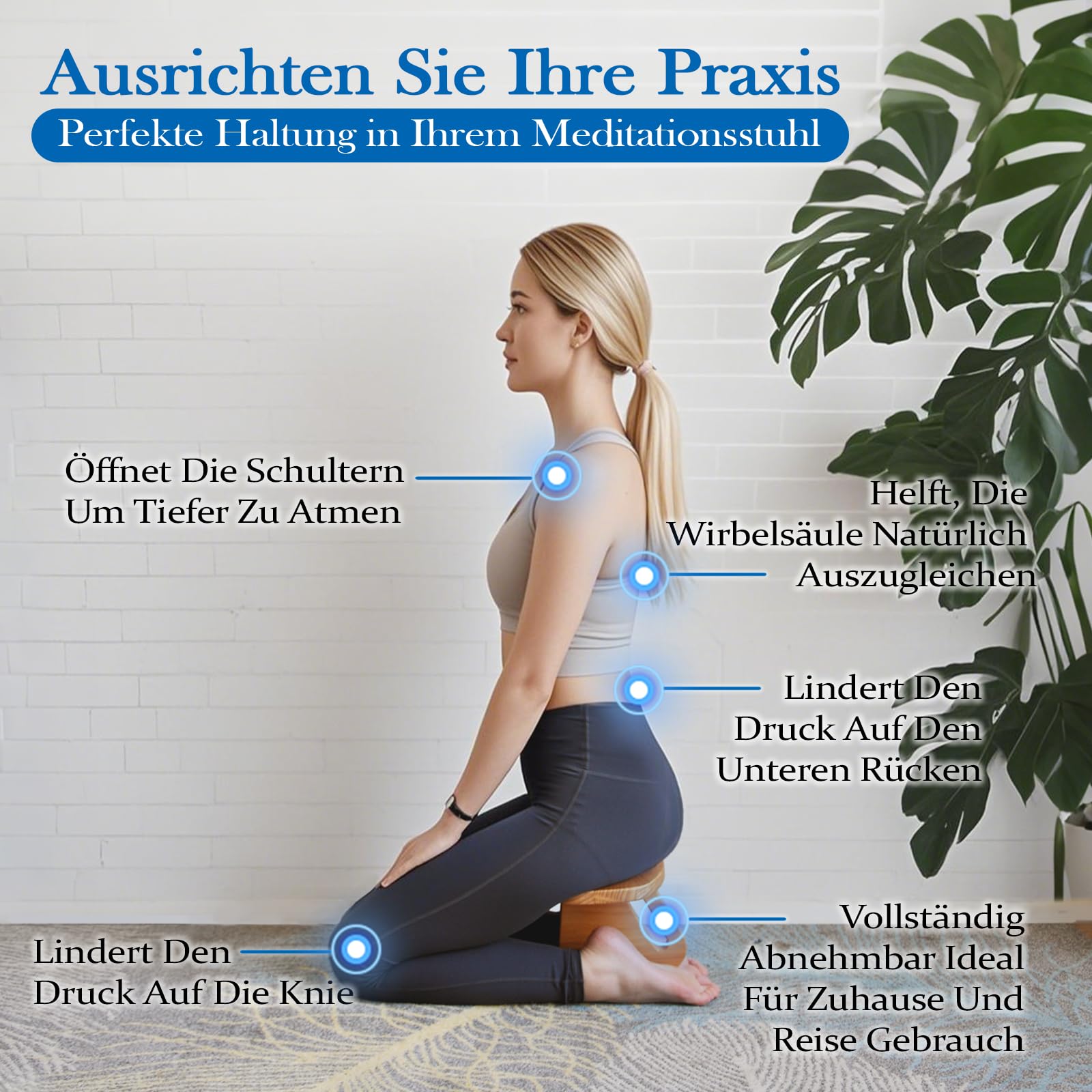 Enjoyfly Panca da meditazione portatile, rimovibile per yoga, meditazione, panchina da meditazione in legno, sgabello ergonomico da yoga, comfort e stabilità, ideale per yoga, preghiera, meditazione