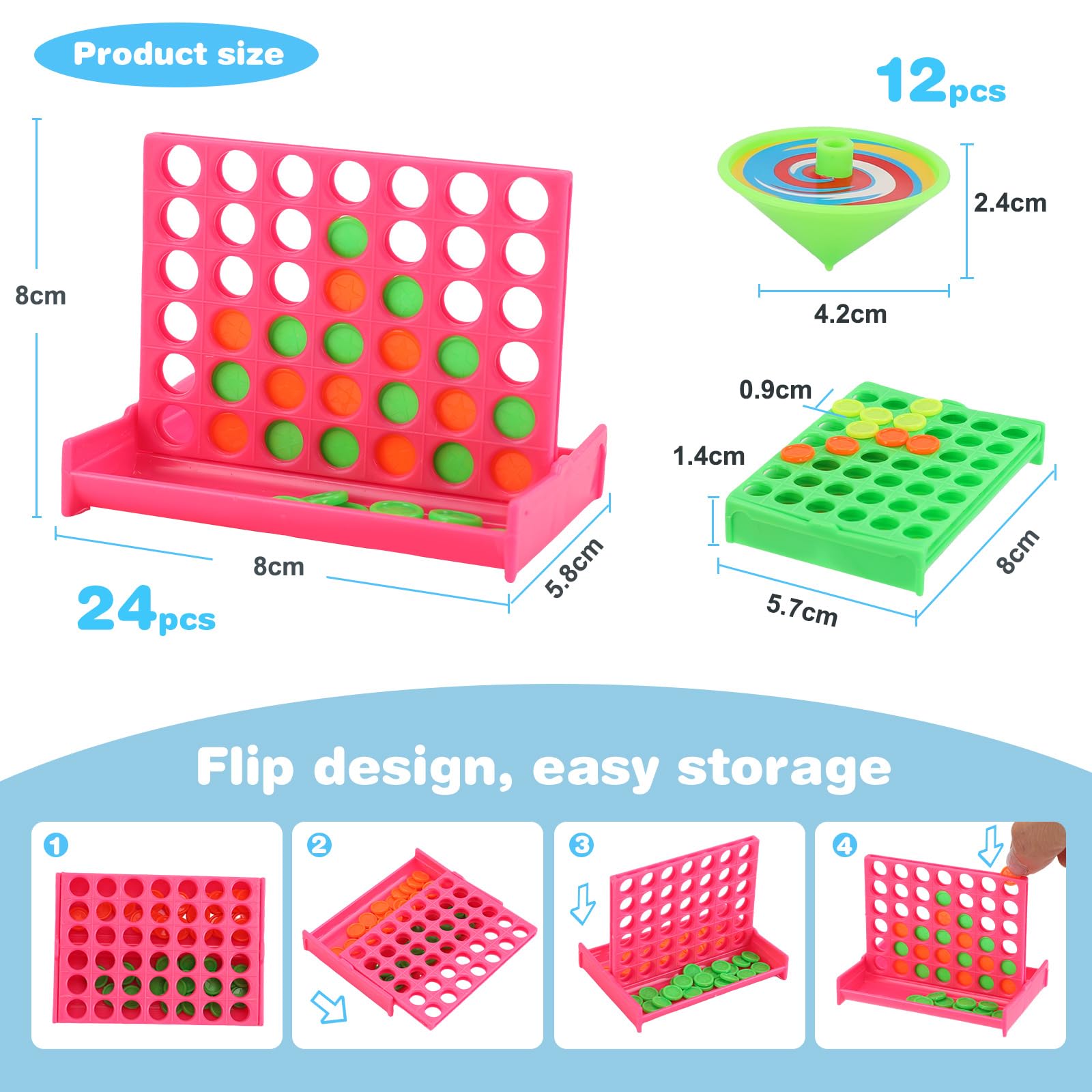 24PCS Conecta 4 Mini Juego de Mesa 4 en Raya Cuatro en Raya Niños Lembranças Aniversario Infantil Detalles Cumpleaños Regalo + 12 Peonza Comunion Fiesta Colegio Relleno Piñatas Regalitos Invitados