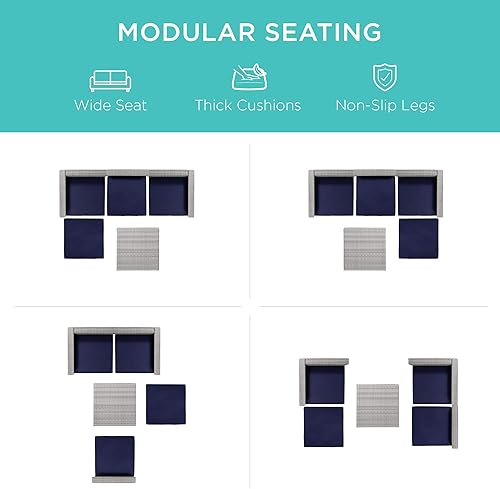 Miniatura 2 de Best Choice Products Juego de conversación modular de 5 piezas, muebles modulares de mimbre para exteriores, patio, jardín con 3 sillas, silla