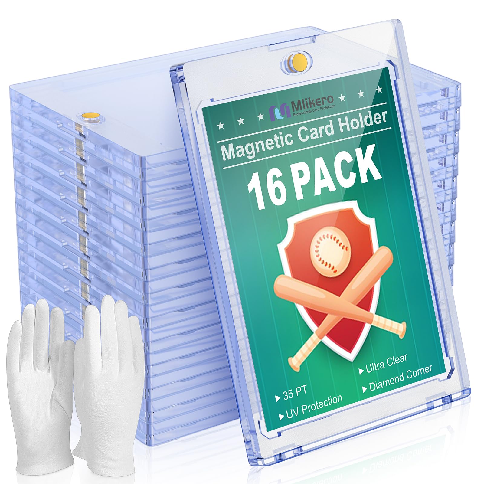Mlikero 16 Magnetic Card Holder für Sammelkarten, 35PT Sammelkarten Hüllen Hartkartenhüllen Trading Card Holder Fit für MTG, Standard-Karten, Fußball, Sportkarten
