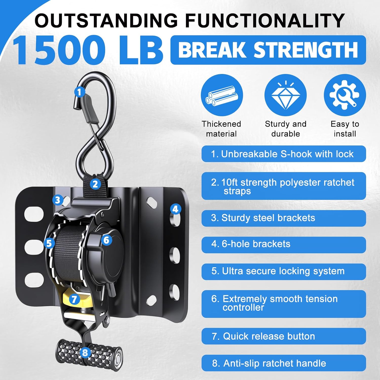 Retractable Ratchet Straps for Ford F150 2015-2025, Self Retracting Tie Down with Boxlink Plates Mounted Brackets, 1 inch x 10ft, 1500 lbs Break Strength, Quick Install, 2 Pack