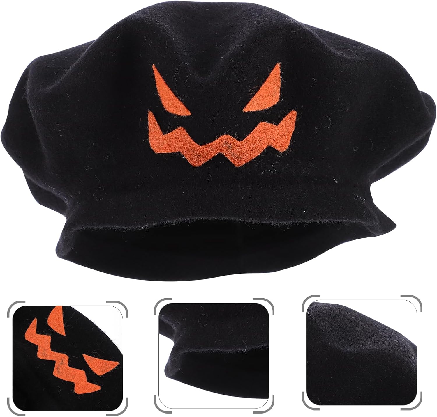 KESYOO Halloween Party Hat Creative Pumpkin Beret Hat French Style Lightweight Casual Classic Orange Cap Jack- O- Lantern Costume Accessories for Halloween Party Favor Black