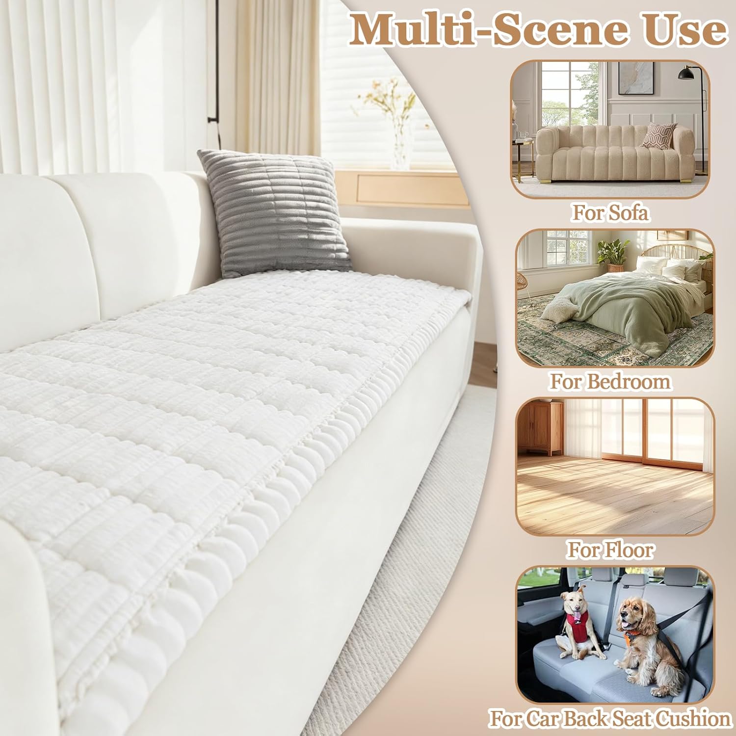 Couch Covers for Sofa White Non Slip Dog Couch Cover,27.6" x 59.1" Washable Plush Sofa Covers for Dogs, Fuzzy Pet Couch Covers for 3 Cushion Couch, Soft Couch Protector for Any Sofa.