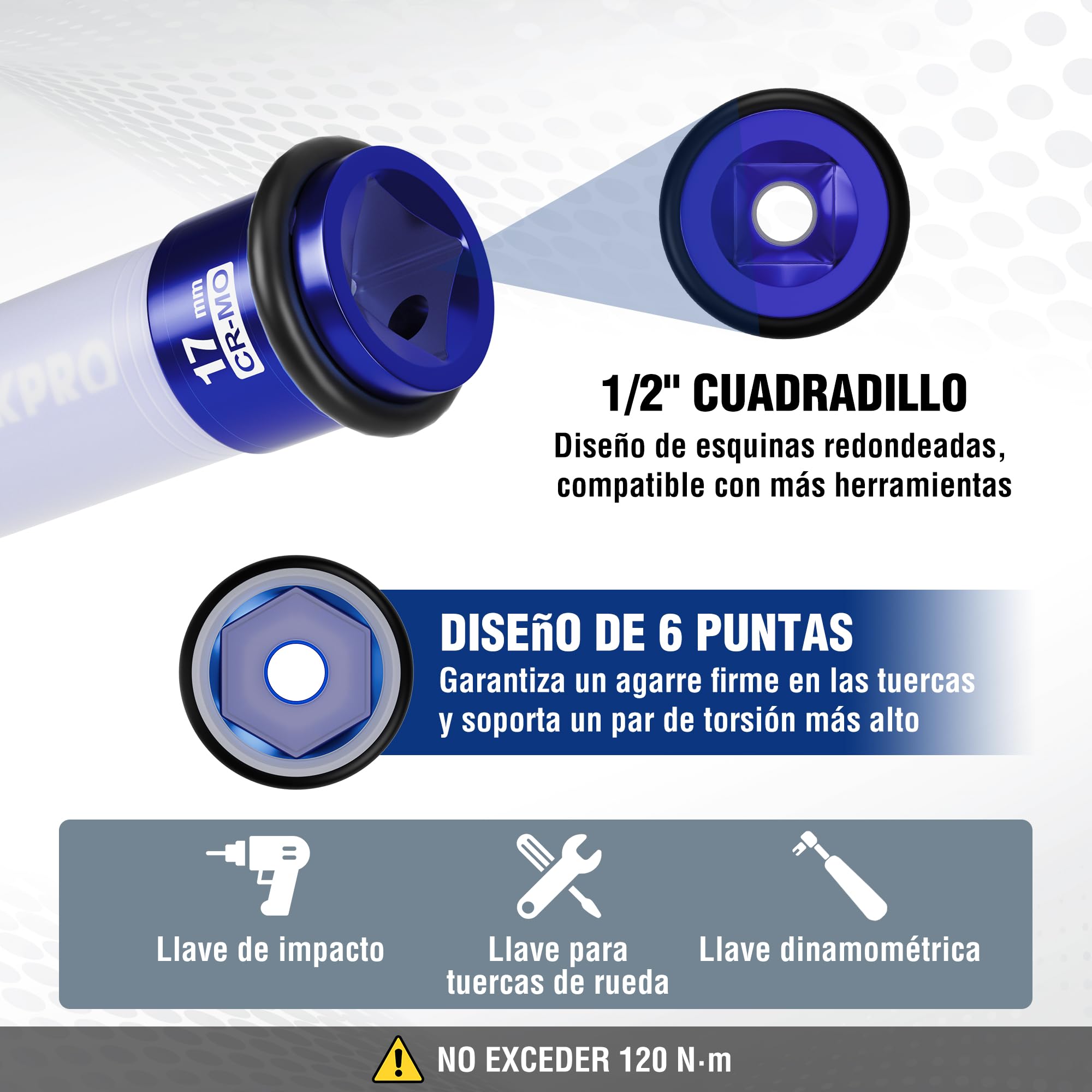 WORKPRO Pack 3 Vasos Impacto 1/2" con Protector Llantas, 17/19/21mm, CR-MO | Protectores Desmontables y Anillos de Caucho para Reparación y Mantenimiento de Ruedas de Automóviles