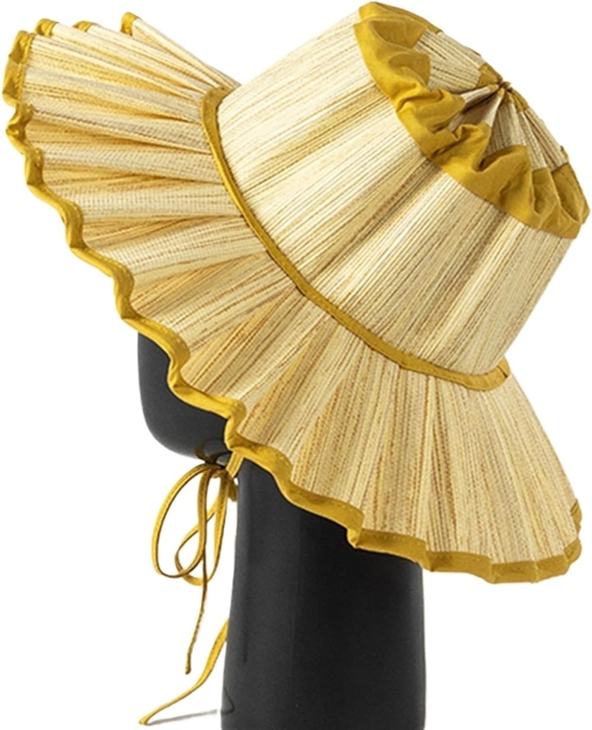 Women's Wide Brim Straw Sun Hat - Foldable Pleated Beach Hat for Summer, Outdoor, Wedding, Waterproof Sun Protection