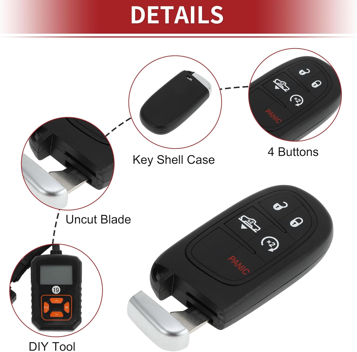 ACROPIX GQ454T Keyless Entry Remote Key Fob for Ram 1500 2500 3500 Truck 2013-2017 433 Mhz Replacement Car Key Kit DIY Tool 5 Button