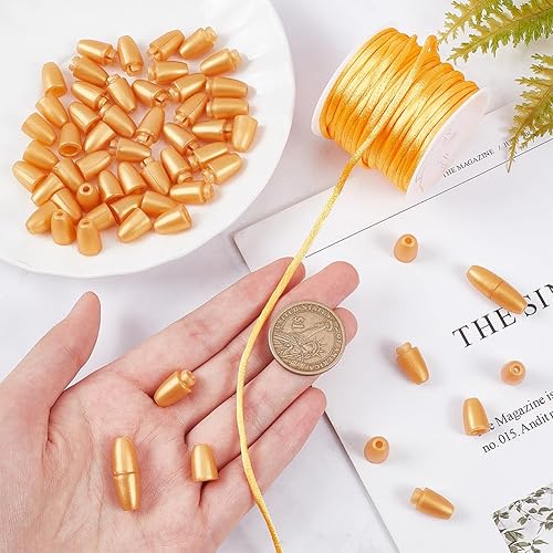 Miniatura 3 de PH PandaHall Juego de 30 cierres separables para cordones, cordones de nailon dorado de 32.8 ft y 0.079 in con conectores de barril de plástico de