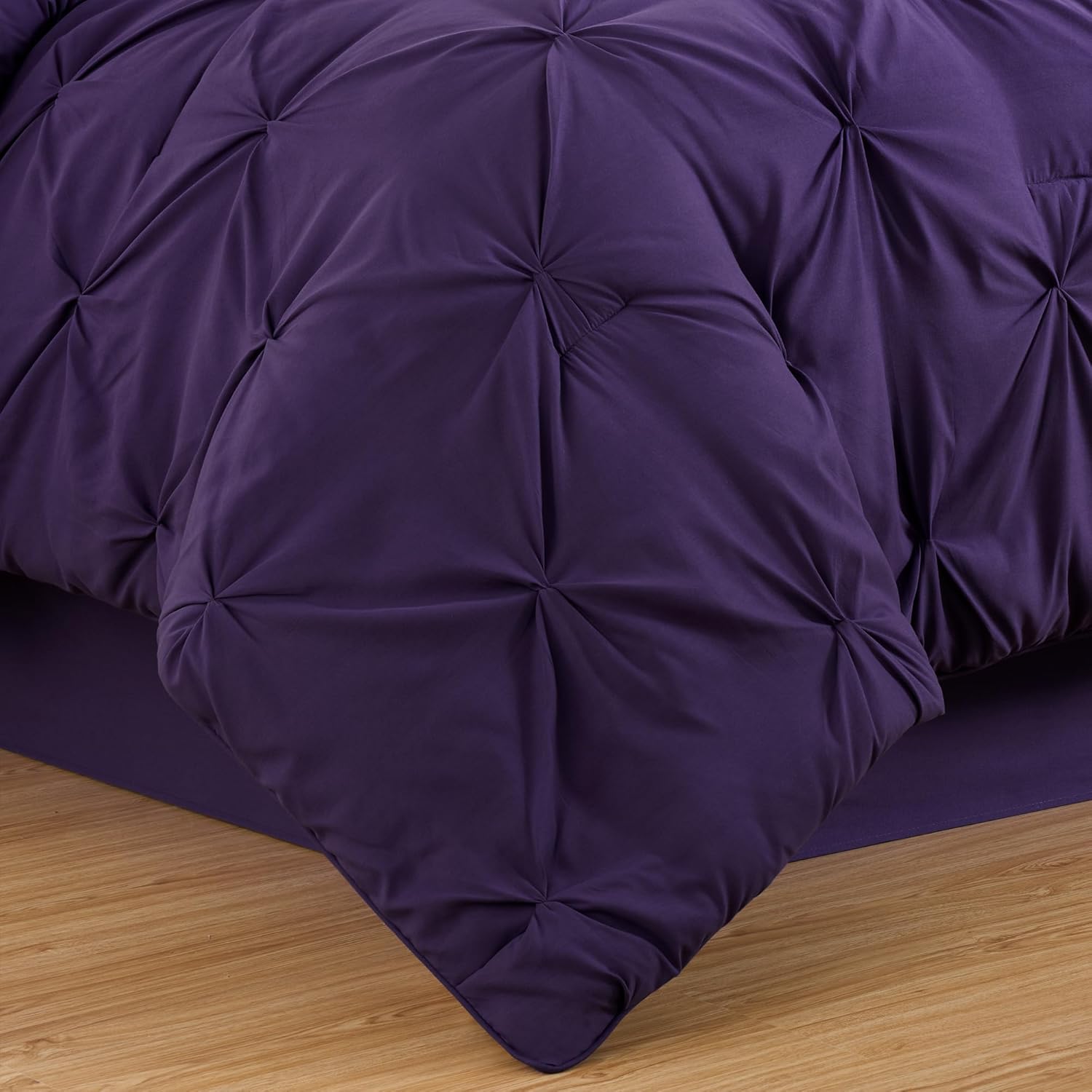 Chezmoi Collection Sydney Extra Wide King Size Comforter Set - 7-Piece Pintuck Bedding - Dark Purple, Elegant Lightweight Pinch Pleat Comforter with Decorative Pillows Bed Set for All Season