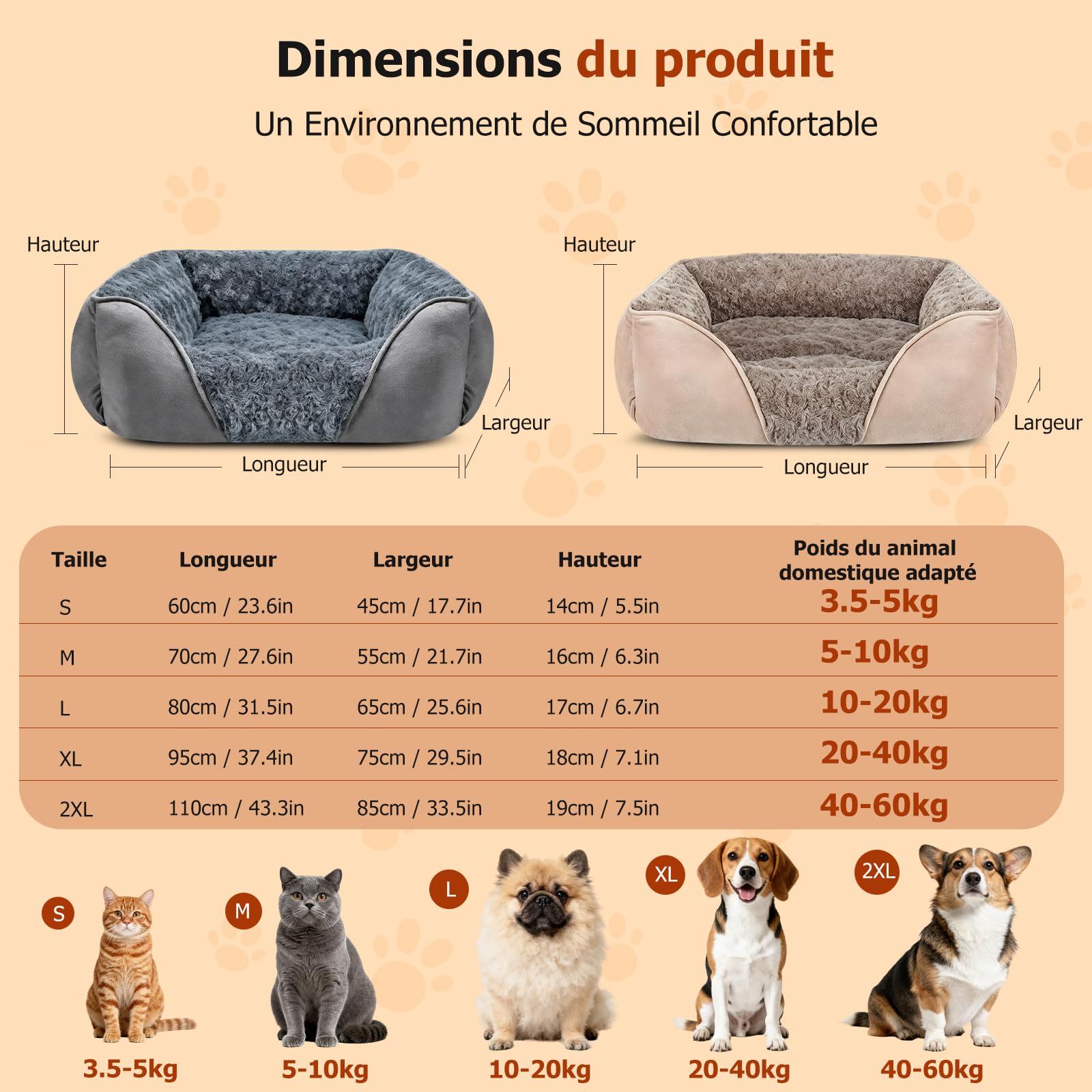 PETCUTE Lit Orthopédique pour Chiens de Taille Moyenne, Lavable Canapés pour Chien,Lit pour Animaux Domestique avec Fond Antidérapant,Coussin Anti-anxiété pour Petit Moyen Chiens et Chats,Gris,M