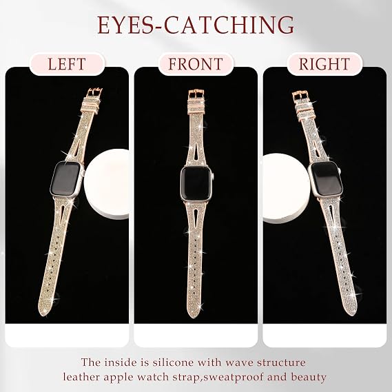 Bling Straps Compatible with Apple Watch Strap 38mm 40mm 41mm Women Men, Slim Thin Soft Sport Replacement Strap With Hollow Design for iWatch Series 9 8 7 6 5 4 3 2 1 SE Sport Edition