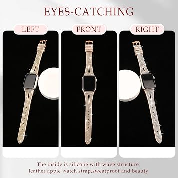 Bling Straps Compatible with Apple Watch Strap 38mm 40mm 41mm Women Men, Slim Thin Soft Sport Replacement Strap With Hollow Design for iWatch Series 9 8 7 6 5 4 3 2 1 SE Sport Edition