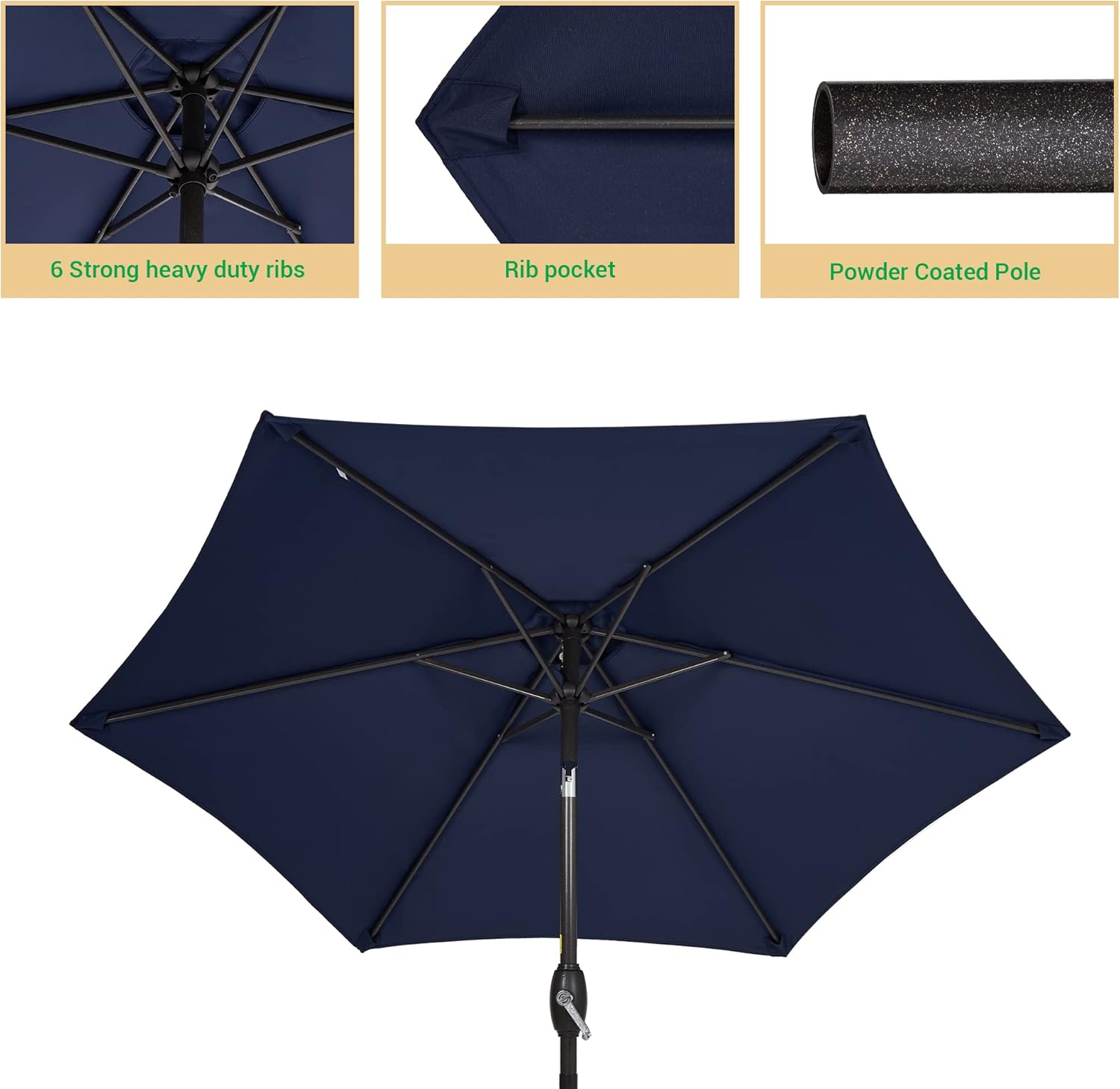 7.5ft Outdoor Umbrella Patio Umbrella Heavy-Duty Round umbrella outdoor patio with Push Button Tilt and Crank, 2-Year-Non-Fading