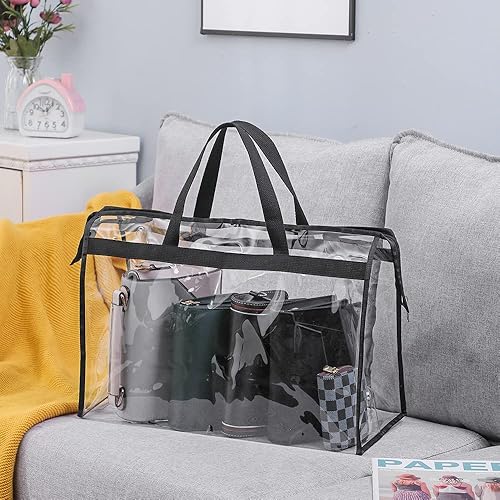 Miniatura 10 de Bolsas transparentes a prueba de polvo, 12 x 8 x 5 pulgadas, protector de almacenamiento con cremallera, bolsa de mano transparente para colgar para