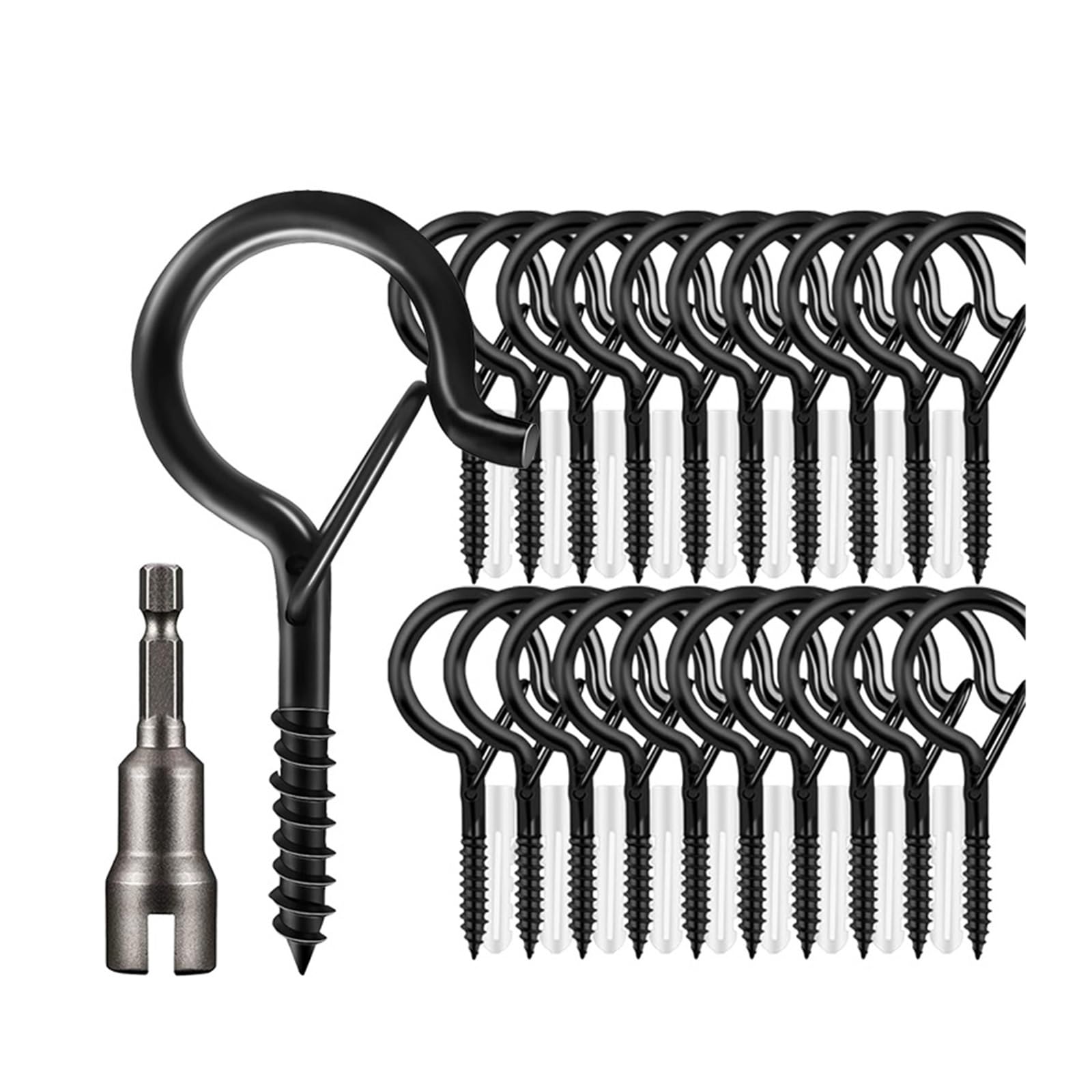 Baynopurin 20 Set(With Tools) Outdoor Light Hook 30/1X Windproof Q-Hanger Hook Heavy Duty Screw-In Hooks With Safety Buckle Outdoor String Light Wall Ceiling Spiral Hanging(20 Set(With Tools))